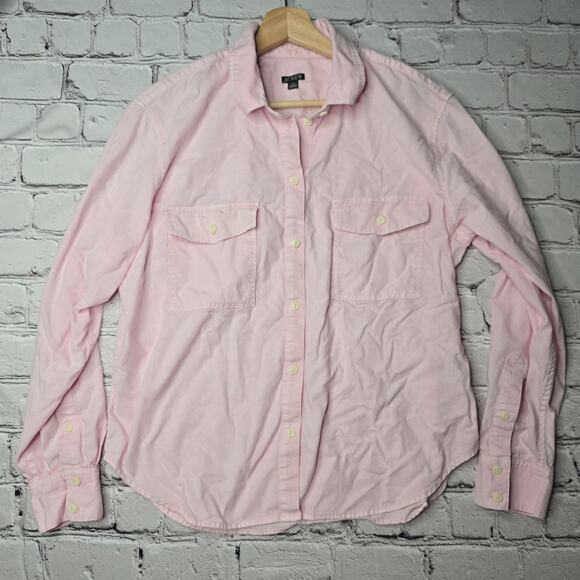J Crew Garment Dyed Chambray Button Up Pink Collared 100% Cotton Shirt Size 10 - Picture 1 of 11